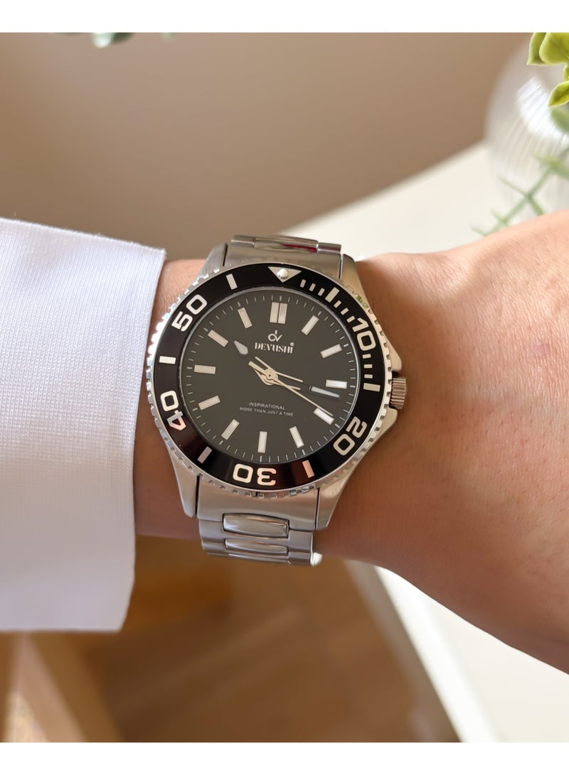 Devushi Men’s Casual Silver Watch – Stylish Steel Strap & Classic Black Dial - Image 1